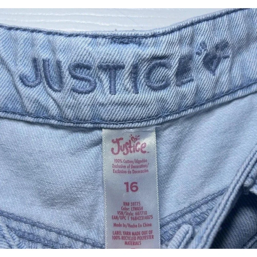 Justice Denim Shorts Girls 16 Blue Mini Distressed Raw Hem Zip Fly NWT